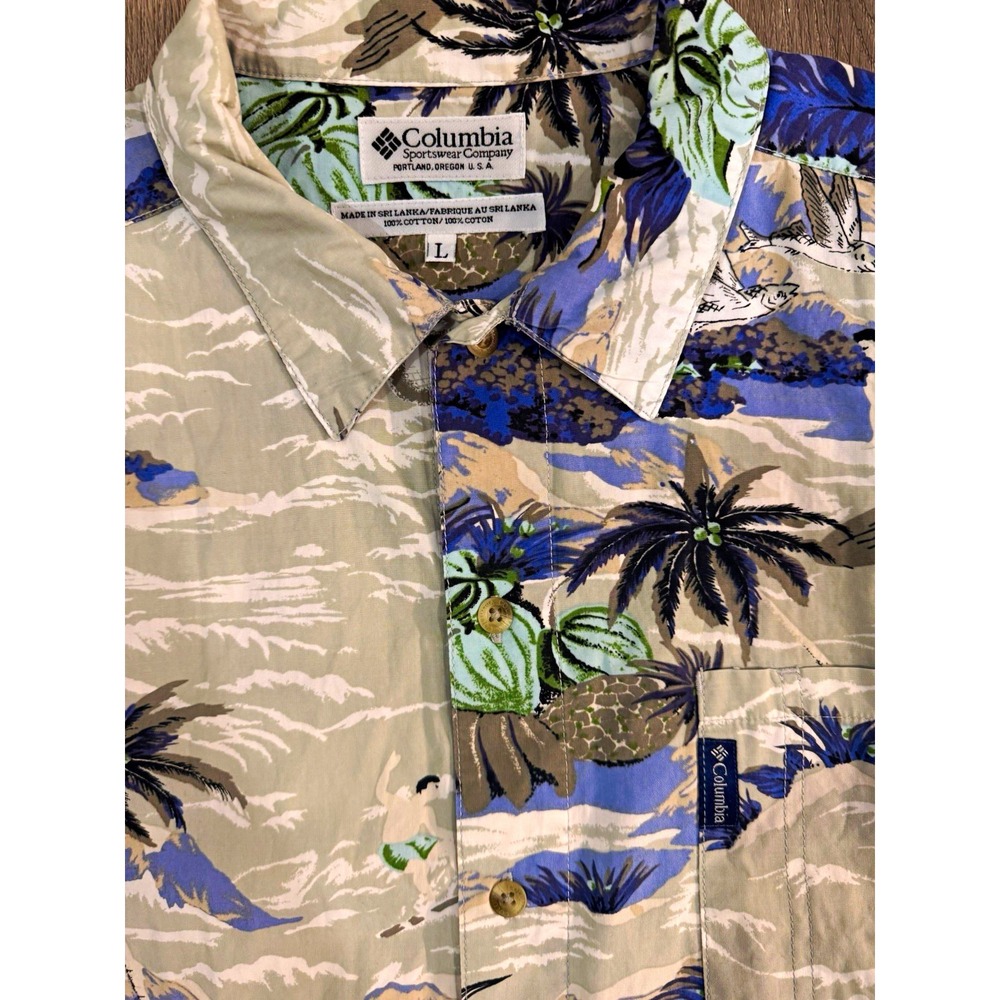 Columbia PFG Hawaiian Camp Shirt Men Large 100% Cotton Tropical Beach Button Up